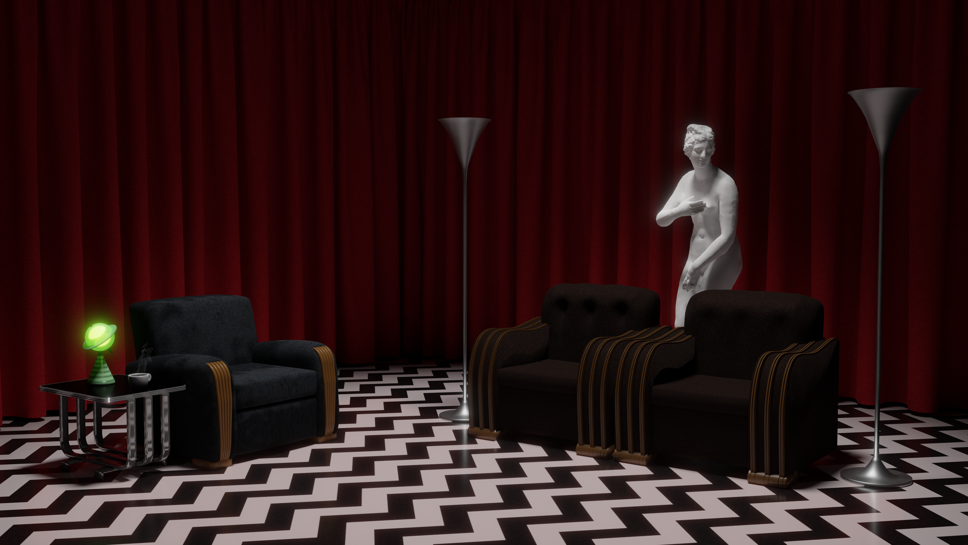 Render of the Black Lodge from Twin Peaks created in Blender